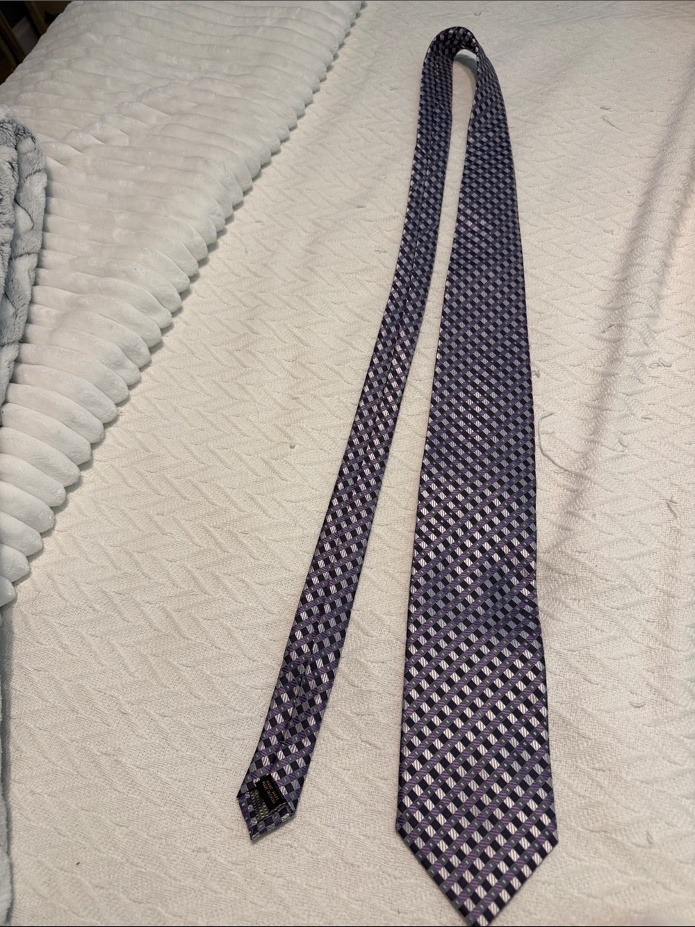 Alexander Julian Purple and Silver Geometric Check Tie